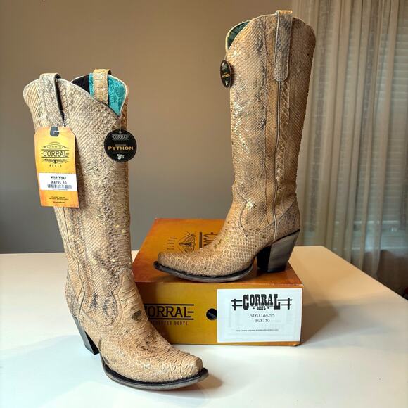 NWT Corral Women's Python Snip Toe Tall A4295 Western Exotic Boots US Size 10 - Picture 1 of 16